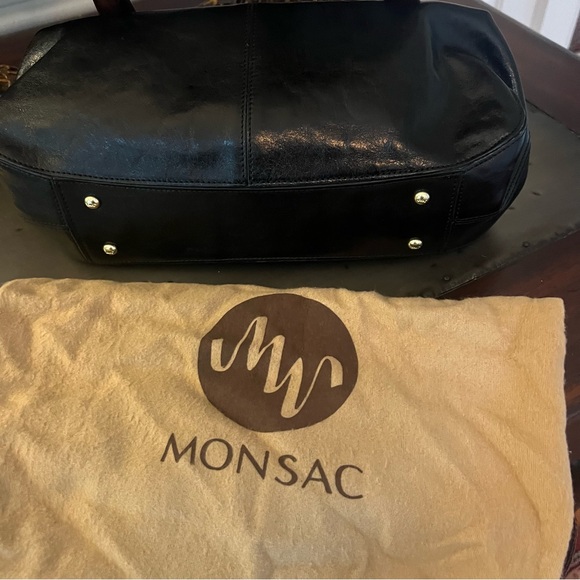 Monsac Black Leather Small Satchel - Picture 2 of 7